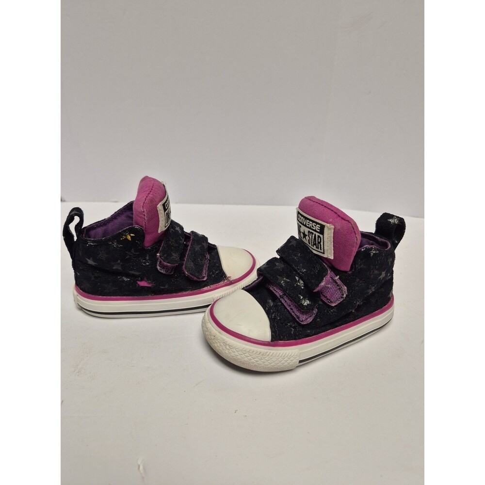 Converse Toddler Girls High Top Black/Magenta Stars Size 5